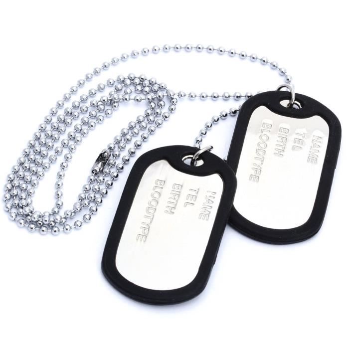 collier chaine pendentif 2 plaque identite dog tag alliage mode militaire hommes