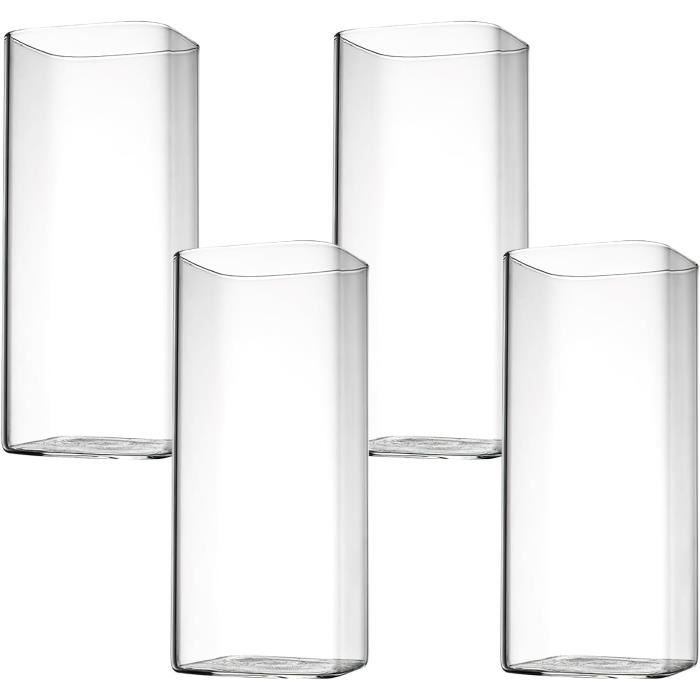 Lot De 4 Verres à Eau Carrés Transparents 400 Ml - Verres Long Drink En Verre Borosilicate, Lave-vaisselle Safe - 14