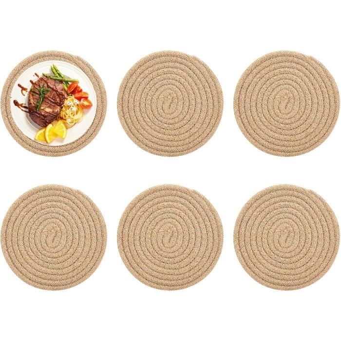 Lot De 6 Sets De Table Ronds En Jute Naturelle 25x25 Cm - Sous Assiettes Écologiques Fait Main