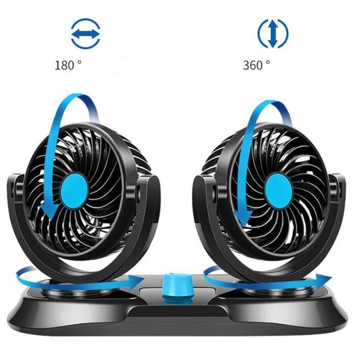 12V Ventilateur Voiture électrique pour Camion Double Tête Ventilateurs 360 degrés Rotatif 2 Vitesses Ajustable avec Allume Cigare - Swarey