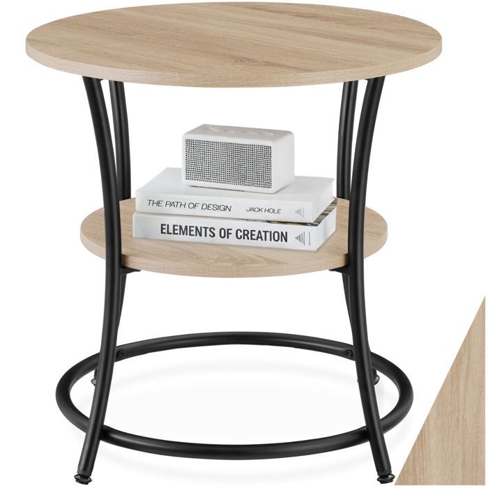 Table basse - TECTAKE - Table dappoint ronde SAINT LOUIS style industriel en bois et acier Ø 55 x 56 cm - Bois clair/Chêne sonoma