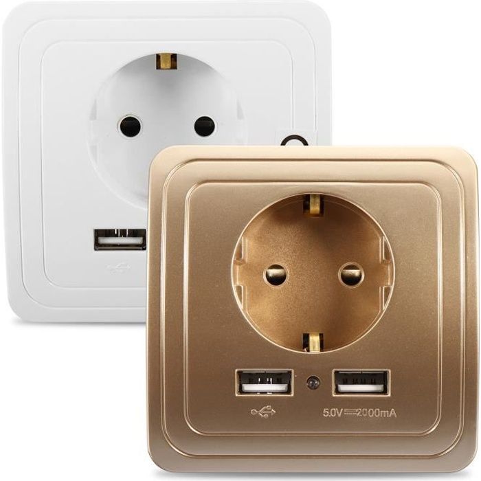 2pcs Prise Mural 2 USB Port Plaque Electrique 220V 16A à Adaptateur