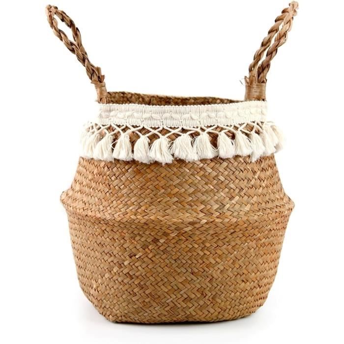 Panier Seagrass Pliable Grand Avec Poignées - Rangement Déco Chambre Enfant Salle De Bain