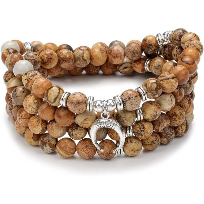 Bracelet Mala 108 Perles De 6 Mm En Jade Blanc - Avec Pendentifs Bouddha Et Lotus - Pour Méditation, Yoga, Prière - 12