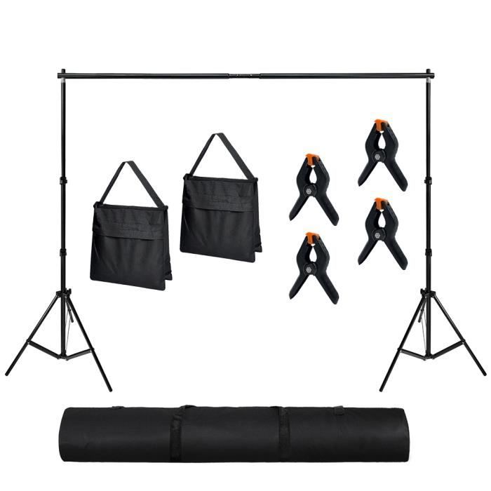 Kit Support Fond Photo Studio Réglable Avec 3 Toiles Et Sac Transport - Portrait Vidéo Mariage