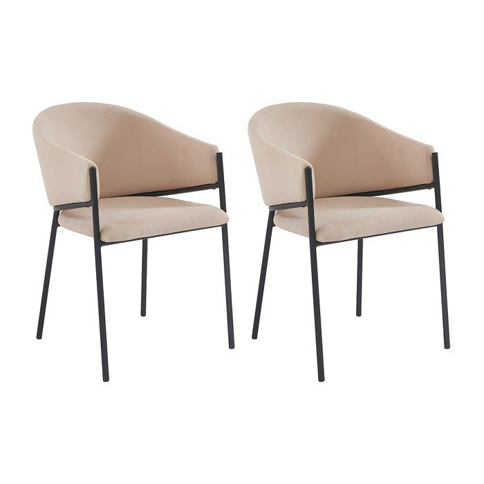 Lot de 2 chaises avec accoudoirs en tissu et métal noir - Beige - ORDIDA