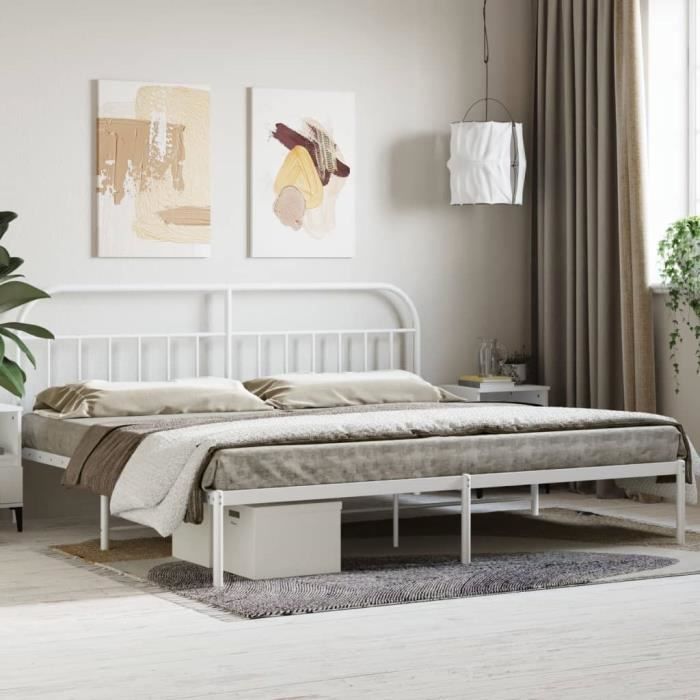 vidaXL Cadre de lit métal avec tête de lit blanc 200x200 cm 353691