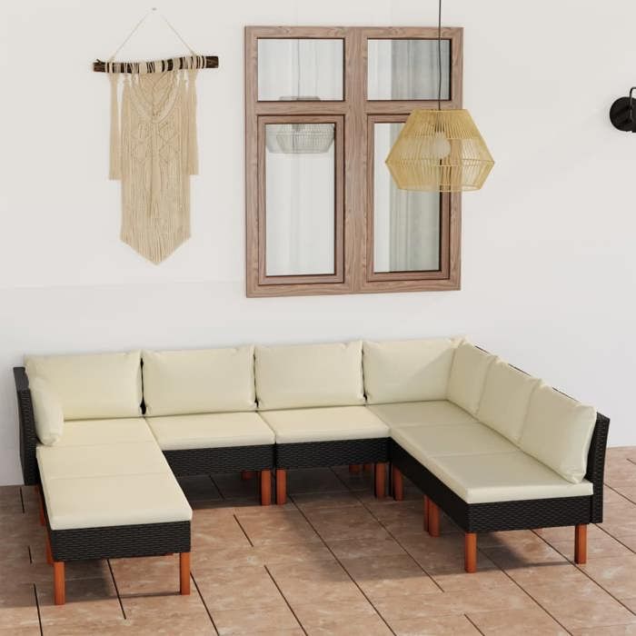 vidaXL Salon de jardin 8 pcs avec coussins Résine tressée Noir 3059742