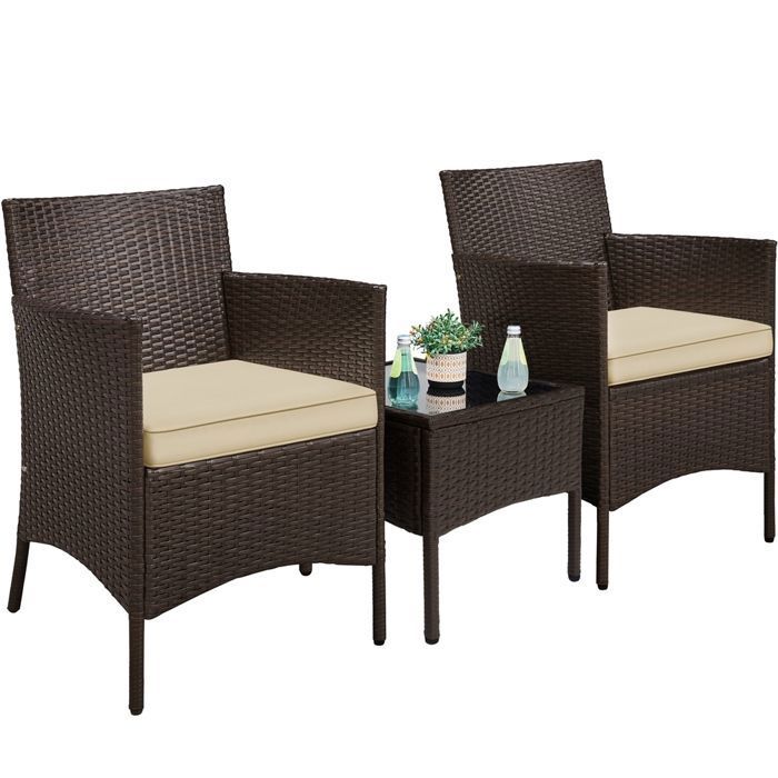 Yaheetech Salon de Jardin Exterieur Ensemble Meubles de Jardin 2 fauteuils et 1 Table en rotin PE imperméable Marron et Kaki Yaheetech Salon de Jardin Exterieur Ensemble Meubles de Jardin 2 fauteuils et 1 Table en rotin PE imperméable Marron et Kaki