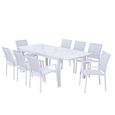 Table de jardin extensible aluminium blanc - ANIA - 180/240cm - 8 fauteuils empilables textilène-1