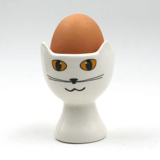 2 Coquetiers En Forme De Chat Joie - Plastique ABS - Noir Ou Blanc - Pour Œufs à La Coque