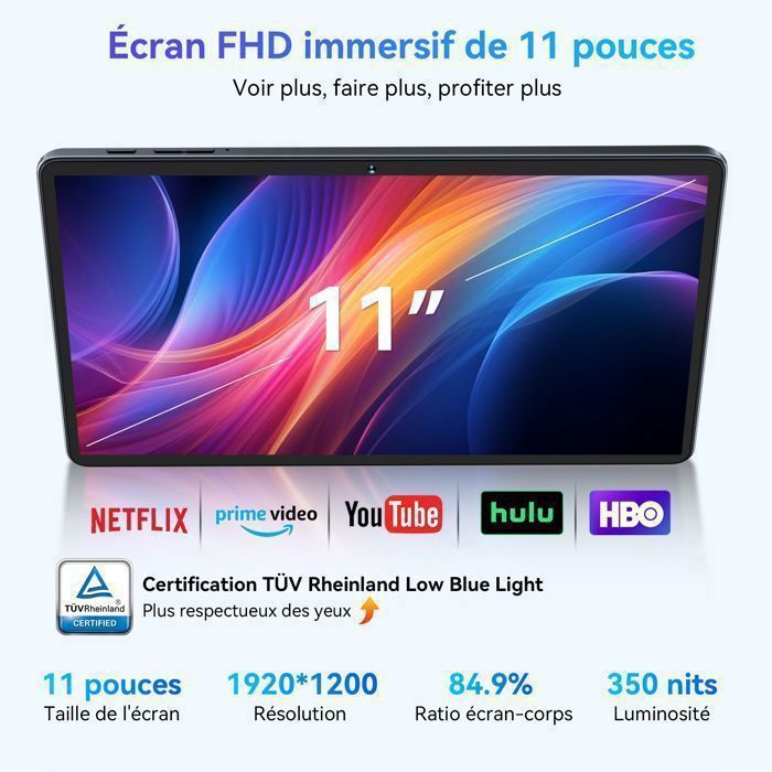 Tablette Android 15 PIXGOOD 11" - 36GB RAM, 512GB ROM, 4G LTE, Ecran FHD, Batterie 9580mAh - 6