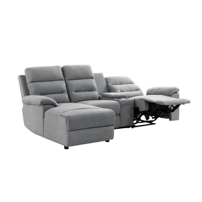 Zeneo Canape Relaxation 3 Places Manuel Tissu Gris Clair