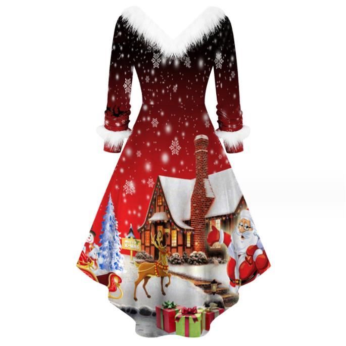 Robe Noel Femme Pere Noel Rouge Col carre Retro Grande taille Rouge Cdiscount Pret a Porter