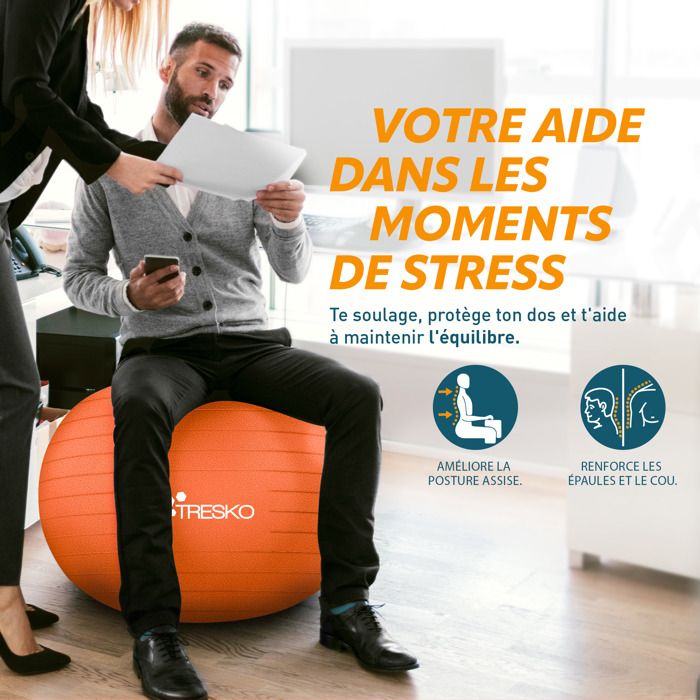 Ballon De Gym Anti-éclatement 55 Cm - Ballon D'exercice, Siège Dynamique, Yoga, Pilates, Grossesse (support 300 Kg, Avec Pompe)