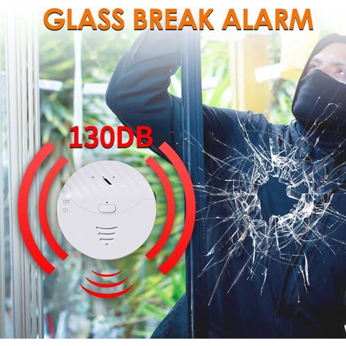 130dB Window Vibration Alarm – Ultra-Slim Glass Break Sensor With Tape Mount For Home, Office, And Travel Security (1-Pack)