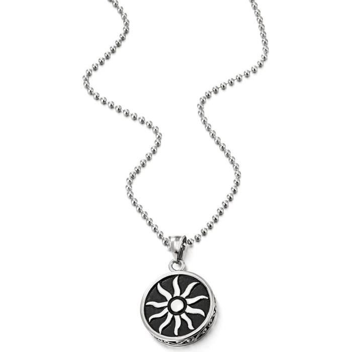 Collier homme cordon cuir boule Acier argenté