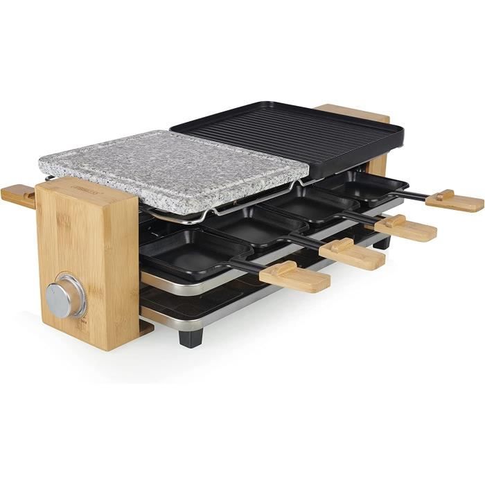 Appareil à Raclette Princess Deluxe Pour 8 Personnes - Avec Grill Réversible, Pierre, 8 Pelles, 1400W