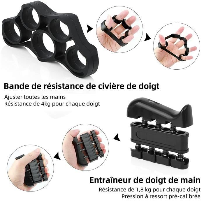 Hand Grip Strengthener - Exerciseur de doigts réglable et civière de doigts  - Entraîneur de force de préhension pour la thérapie de la main, escalade -  Soulager la douleur pour un