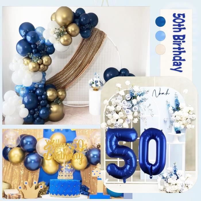 Décoration Anniversaire 50 Ans Femme - Ballons Blanc Or, Bannière Et Confettis