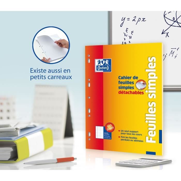 Bloc notes agrafé A4 - Sans couverture - Petits carreaux 5x5 - 100 feuilles  (lot de 5) - Cahiers