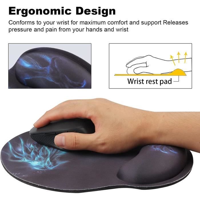 Tapis De Souris Avec Repose-poignet Ergonomique - Mousse Mémoire De Forme, Base Antidérapante - Bleu, Pour Bureau Et Gaming