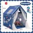 DREAMADE Tente de Jeux Enfants avec Porte de Rideau Longue, Tapis Amovible en Coton, Fenêtres en Maille, 121 x 105 x 137CM, Bleu-3