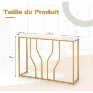 Table Console D'entrée Design Moderne - Effet Marbre Et Cadre Géométrique, Neuve