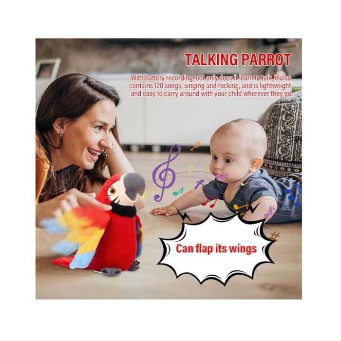 Perroquet Parlant Électrique En Peluche | Répète Et Bouge | Enregistrement Vocal | Cadeau Enfant - Vert/Rouge