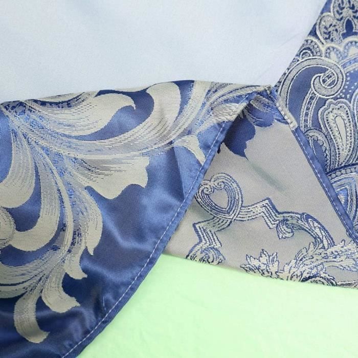 DXHOME Parure de lit 155x220 cm Or Bleu Satin Parure de lit réversible Jacquard avec motif floral doré et fermeture éclair 3 pièces Ensemble de housse de couette en microfibre avec motifs