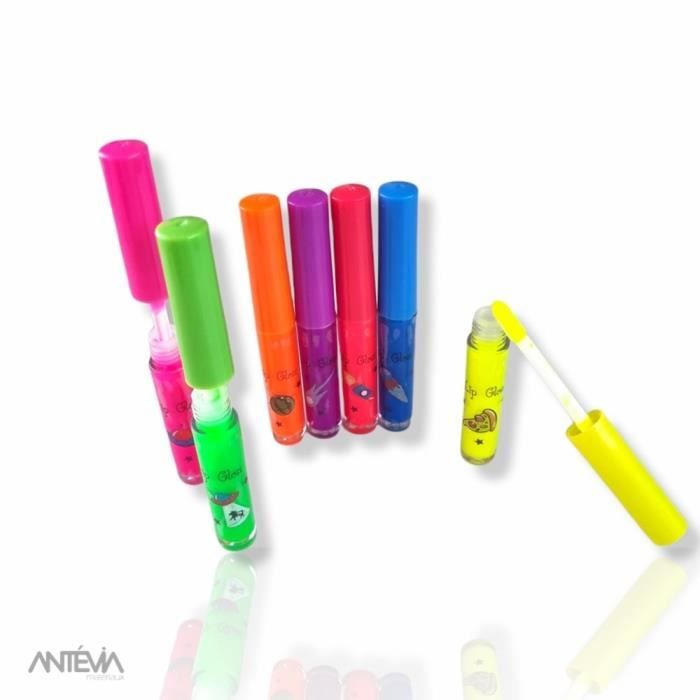 ANTEVIA - Lot de 7 gloss pour enfants fille avec finition fluo