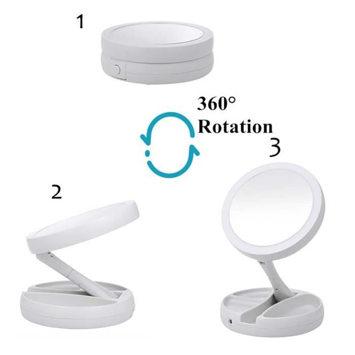 Miroir De Maquillage Lumineux, Réglable En Hauteur, Double Face, Grossissement 1x/10x, 3