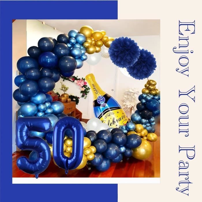 Kit Décoration Anniversaire 50 Ans Femme - Ballons Or Blanc, Bannière Joyeux Anniversaire, Confettis & Écharpe - Fête Élégante