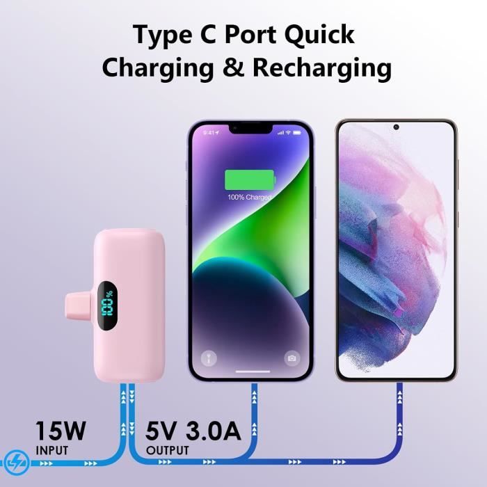 Powerbank 5000mAh Mini - Ultra Portable, 2 Ports USB 5V/2A, Compatible Tous Appareils | Charge Rapide Et Sécurité Intégrée