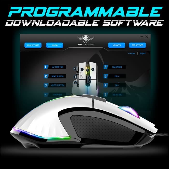 Souris Gaming PRO-M5 RGB, 12800 Dpi, 8 boutons programmables, RapidFire +  Logiciel de paramétrage