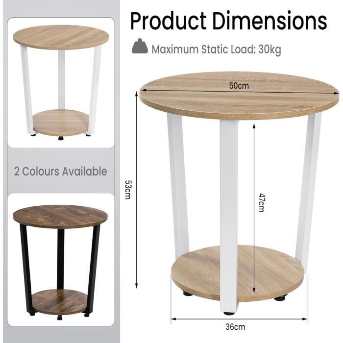 Table Basse Ronde WOLTU - 2 Étagères, Plateau Amovible, Design Moderne Pour Salon