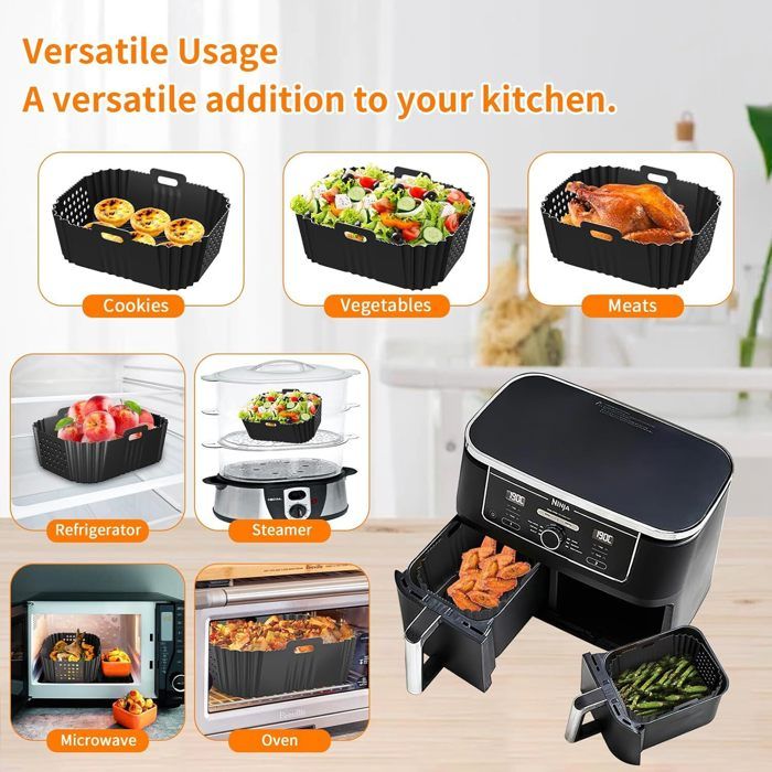 YINGRACE 20CM Air Fryer Accessoires, Moule Silicone XL pour Philips Airfryer XL 6,2L 4,2L, Moulinex 5L, Cecotec 5,5L, Pliable et réutilisable au lieu du papier cuisson Friteuse sans huile Accessoire