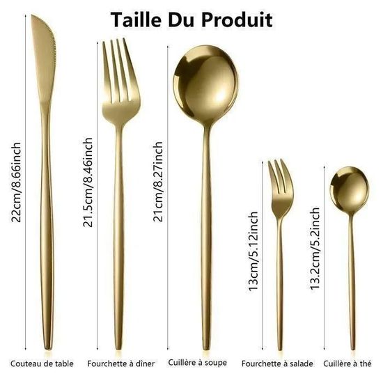 Couverts en acier inoxydable,24 pièces,vert et or,service de table