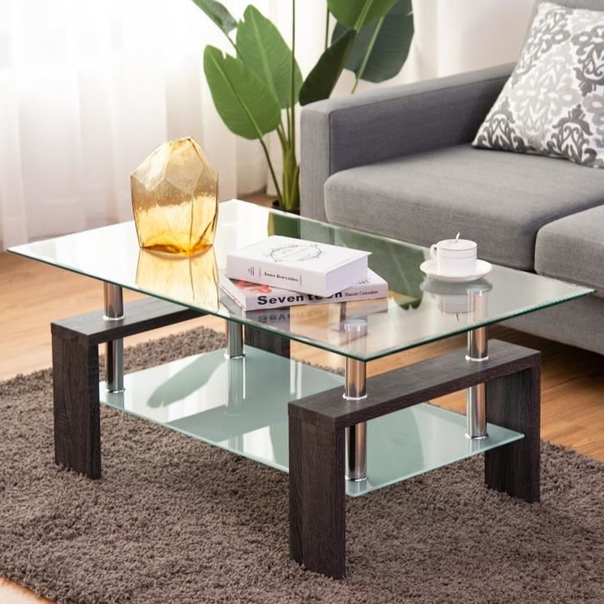Table Basse En Verre Et Bois Table De Salon Table Basse