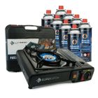 Eurocatch - Réchaud à gaz - avec 8 bonbonnes de gaz - Réchaud à gaz - Réchaud de camping - Brûleur à gaz - Cuisinière - Mallette de