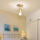 TOKIUS Plafonnier Rétro Industrielle en Métal, DIY Lustre Doré Boule 360° Régble Luminaire plafond Ø30 cm (Ampoule Non incluse)