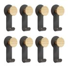 KAPANOU Lot de 8 Crochets Mural en Bois de Hêtre avec Support – Accessoires Décoratifs Vintage pour Entrée - Noir