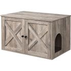 FEANDREA Maison de Toilette Chat - Meuble Litière Chat - avec Séparateur Amovible - Table - Grège