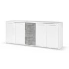 BRAND Buffet bas - Panneaux de particules - Blanc et décor gris béton - 4 portes + 3 tiroirs - L 179 x P 42 x H 74,5 cm