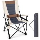GOPLUS Chaise de Camping Pliable avec Coussin Lombaire-Porte-Gobelet,Chaise Rembourrée Charge 150KG, pour Pique-Nique,Pêche