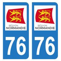 Lot 2 Autocollants Stickers plaque immatriculation voiture auto département 76 Seine-Maritime Logo Région Normandie