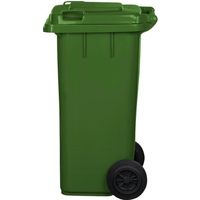 Poubelle 120L Vert à roulettes avec roues en caoutchouc pleines pour les déchets et le recyclage Tri Selectif garage Haut
