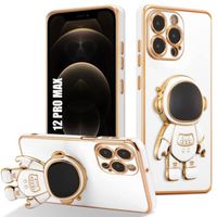 Coque pour iPhone 12 Pro Max, Protection Antichoc TPU Souple avec Support en Motif Astronaute - Blanc