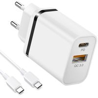 Chargeur Adaptateur Rapide 2 Ports USB Type-C + Câble USB-C 1M pour Samsung A54 A34 A32 4G-5G A31 A30