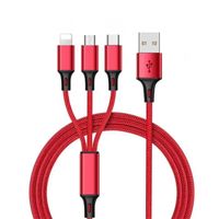 [1.2 M] Nylon Câble USB Type-C/ IOS/ Micro USB Câble Chargeur Rapide pour Smartphone iPhone/ Samsung/ Huawei/ Xiaomi/ Nokia Rouge